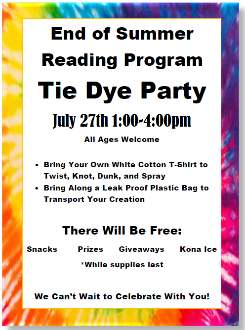 Tie Dye Party Summer Reading Poster