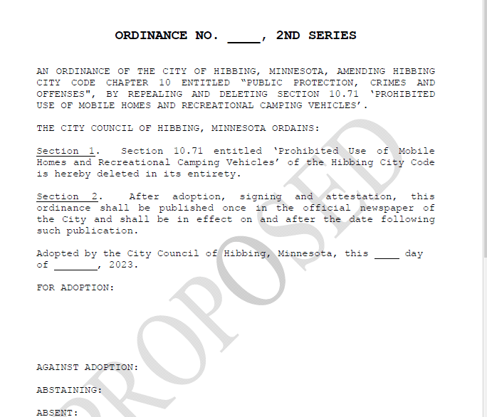 10.71 Ordinance Amendment Proposal